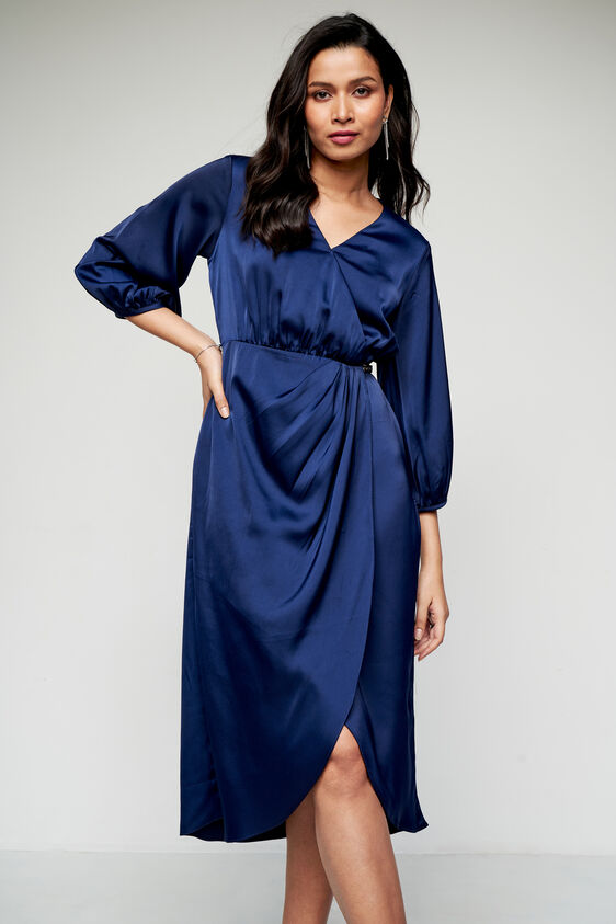 Navy Solid High-Low Dress, Navy Blue, image 1